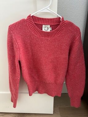 Cropped Rib Knit Sweater in Coral Pink